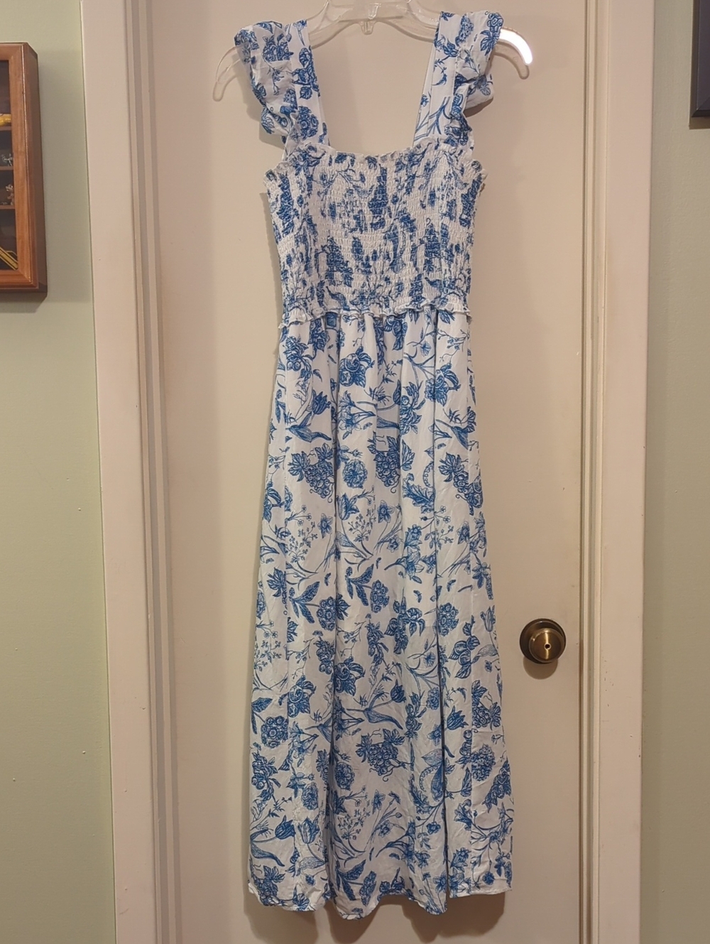 THML White Maxi Dress with Blue Floral Print